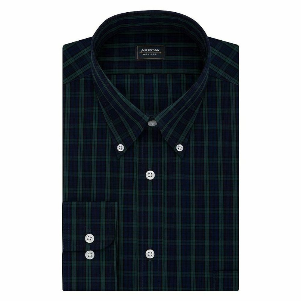 Arrow Shirt Blue Green Plaid 19 34/35 Classic Big Fit Wrinkle-Free Poplin NWT